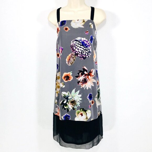 SIMPLY VERA VERA WANG Dress Sz L Floral Chiffon Shift Strappy Lined Garden Fairy - Picture 1 of 14